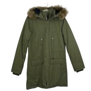 Vans army green puffer coat faux fur hoodie parka jacket women's size XS